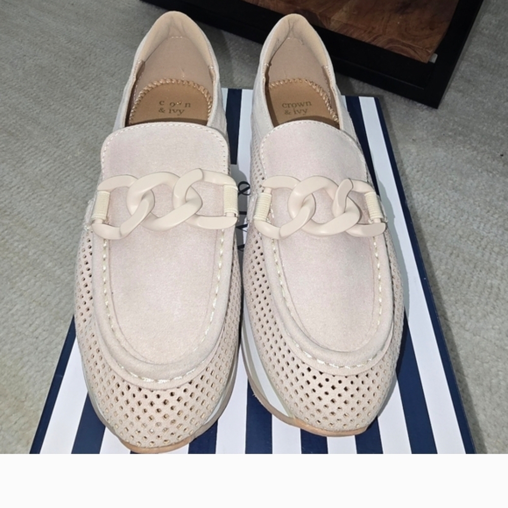 crown & ivy Pale Beige Suede Moccasin Sneakers